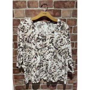 Pure Jill Shirt Women's Size M 100% Cotton Long Slv Geometric Pattern V-Neck